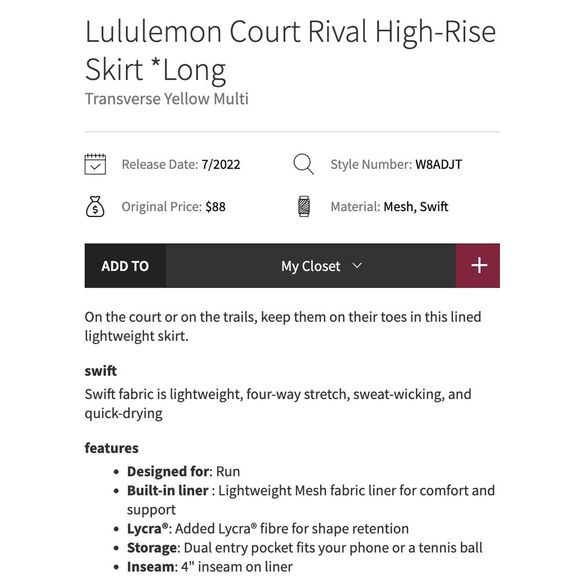 #1 Lululemon‎ Court Rival High-Rise Skirt Long Transverse Yellow Multi SIZE 4 - Picture 13 of 13